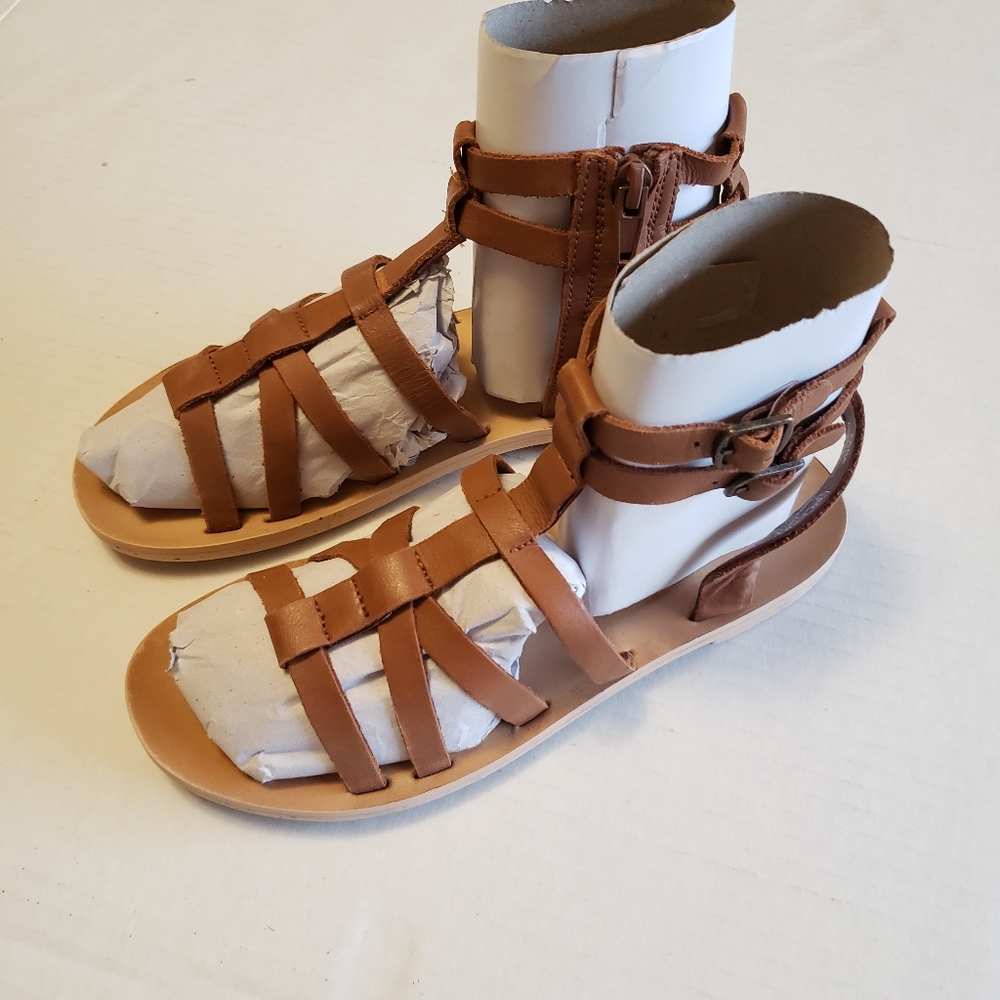 Zara Girls 34/ 3 Leather Zip-Up Gladiators Sandals